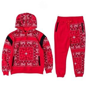 Bleecker & Mercer Hoodie & Jogger Sweatsuit Men’s Large Red Bandana Fleece